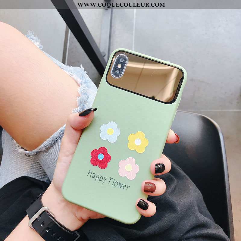 Coque iPhone Xs Tendance Tout Compris Miroir, Housse iPhone Xs Fluide Doux Silicone Verte