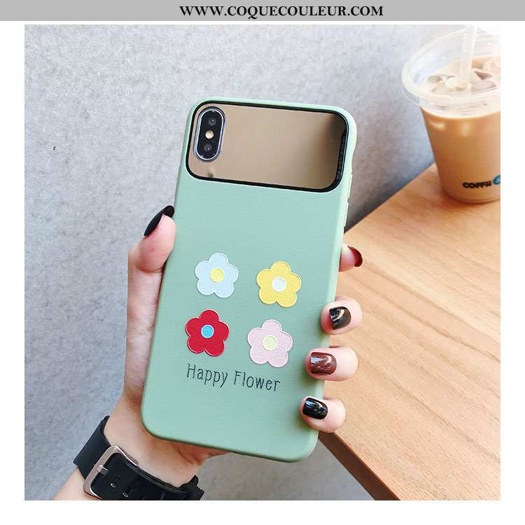 Coque iPhone Xs Tendance Tout Compris Miroir, Housse iPhone Xs Fluide Doux Silicone Verte