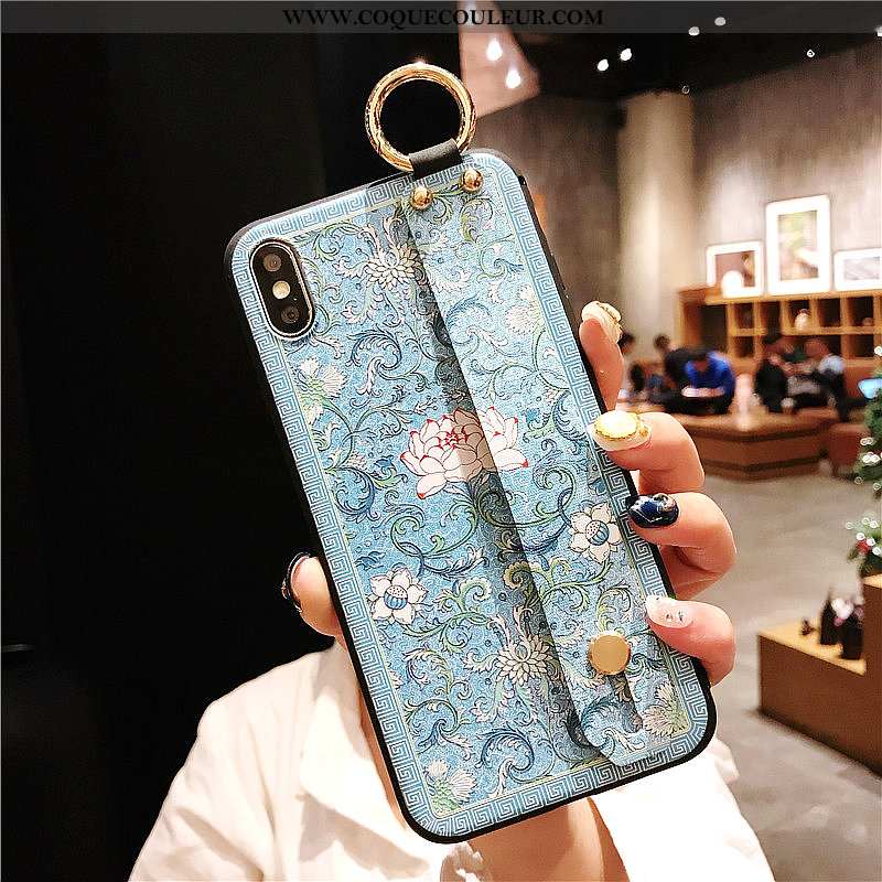 Coque iPhone Xs Vintage Vent Support, Housse iPhone Xs Silicone Étui Bleu