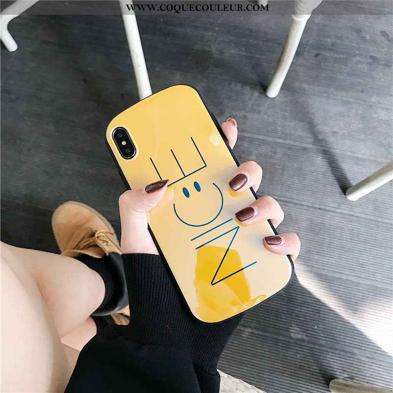 Coque iPhone Xs Créatif Silicone Souriant, Housse iPhone Xs Dessin Animé Bleu Jaune