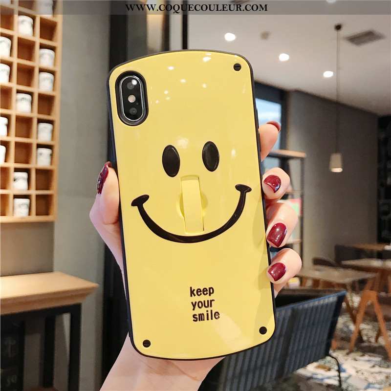 Housse iPhone Xs Silicone Souriant Coque, Étui iPhone Xs Personnalité Dessin Animé Jaune