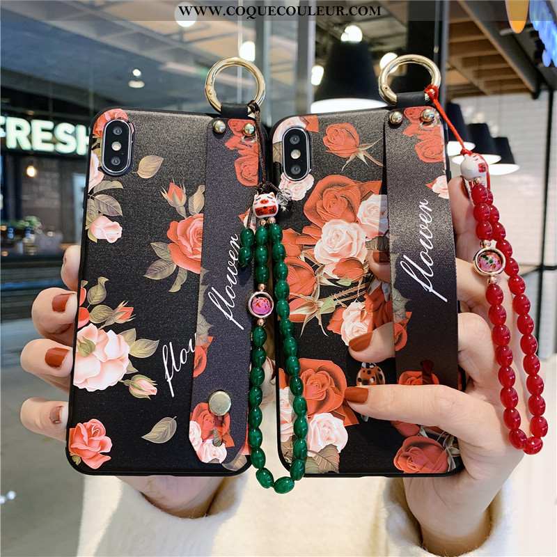 Étui iPhone Xs Vintage Noir Bracelet, Coque iPhone Xs Protection Tout Compris