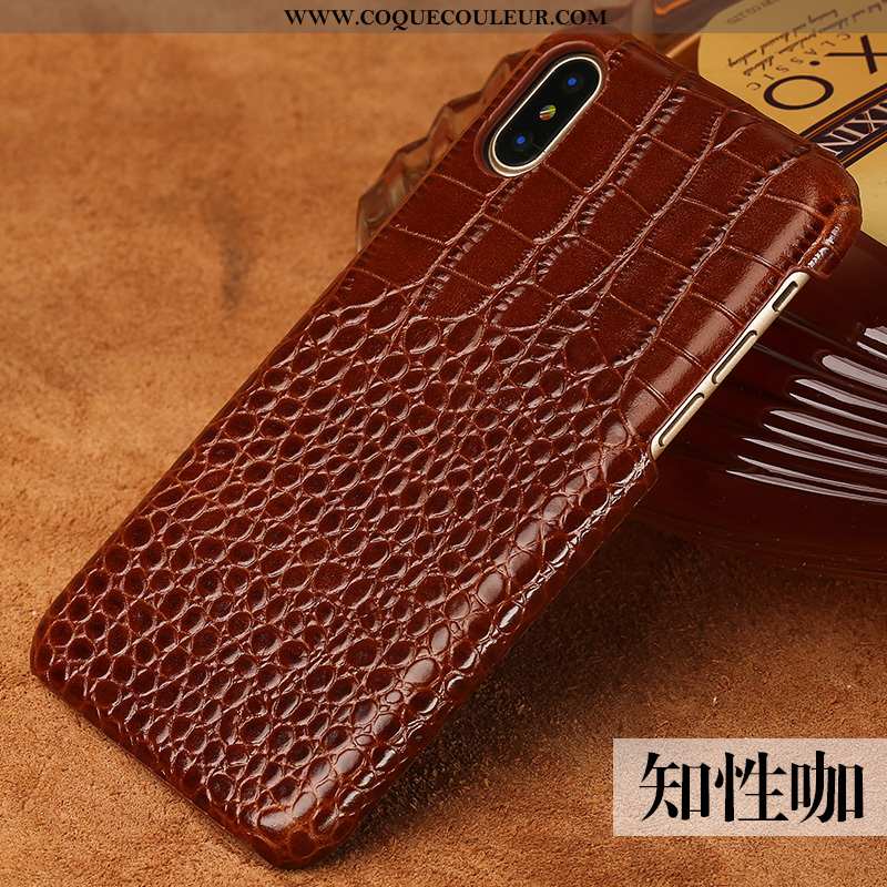 Coque iPhone Xs Mode Tout Compris Cuir Véritable, Housse iPhone Xs Protection Modèle Fleurie Noir