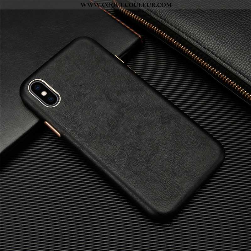 Étui iPhone Xs Cuir Tout Compris Nouveau, Coque iPhone Xs Personnalité Légère Noir