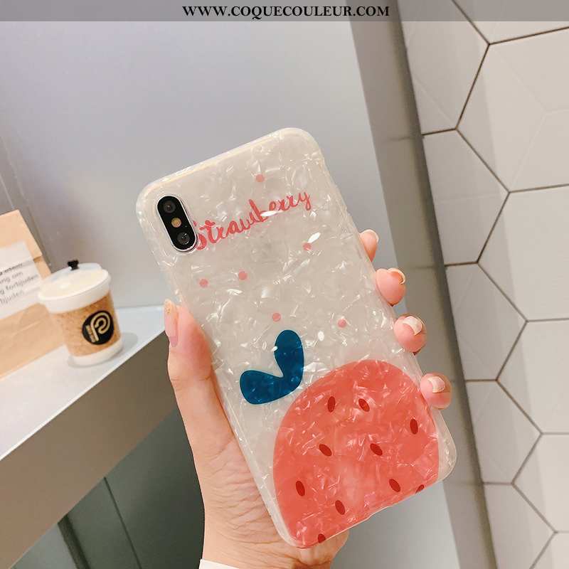 Étui iPhone Xs Silicone Fraise Téléphone Portable, Coque iPhone Xs Personnalité Fluide Doux Orange