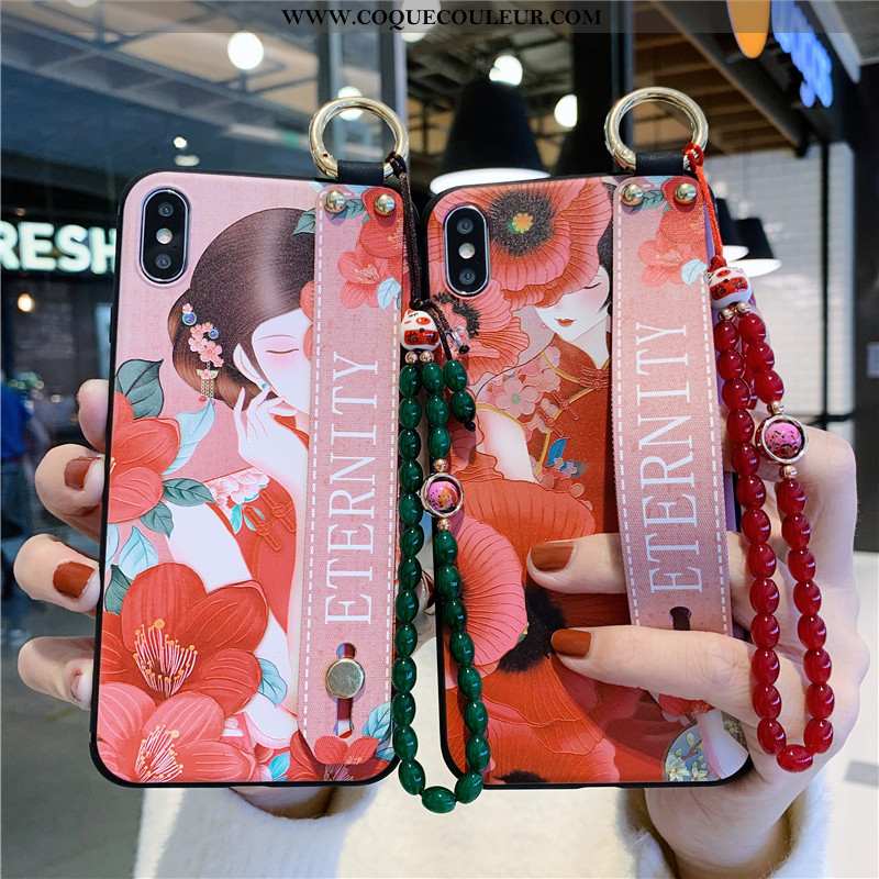 Étui iPhone Xs Protection Fluide Doux Créatif, Coque iPhone Xs Ornements Suspendus Bracelet Rouge