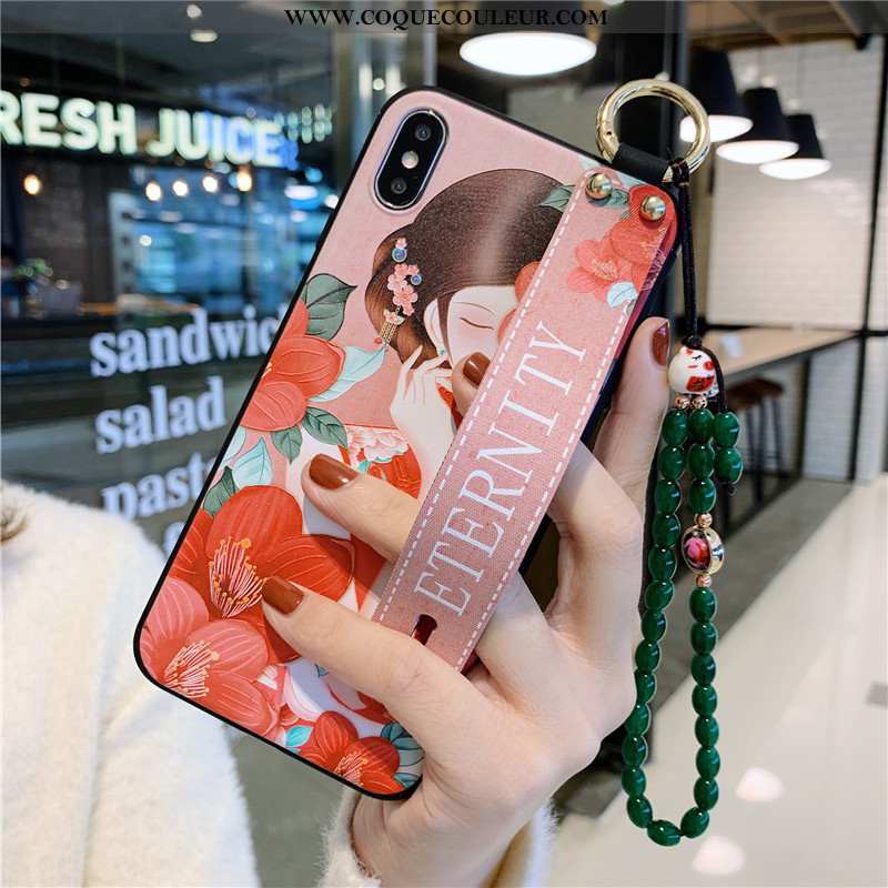 Étui iPhone Xs Protection Fluide Doux Créatif, Coque iPhone Xs Ornements Suspendus Bracelet Rouge