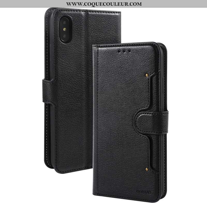 Housse iPhone Xs Cuir Téléphone Portable Étui, Étui iPhone Xs Protection Luxe Bleu Foncé