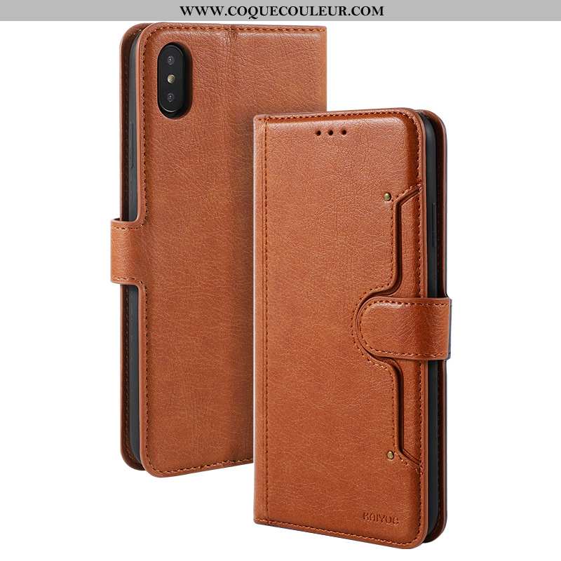 Housse iPhone Xs Cuir Téléphone Portable Étui, Étui iPhone Xs Protection Luxe Bleu Foncé