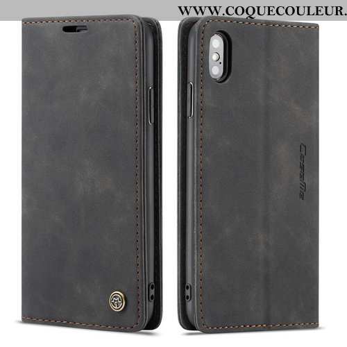 Coque iPhone Xs Cuir Téléphone Portable Magnétisme, Housse iPhone Xs Protection Noir