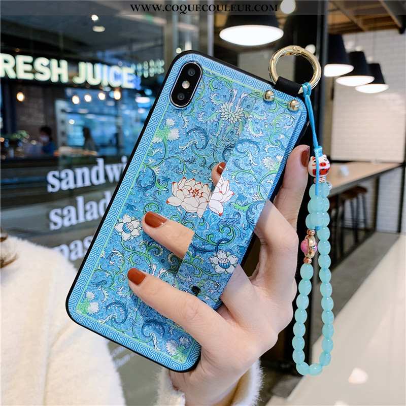 Housse iPhone Xs Fluide Doux Incassable Support, Étui iPhone Xs Silicone Vintage Bleu