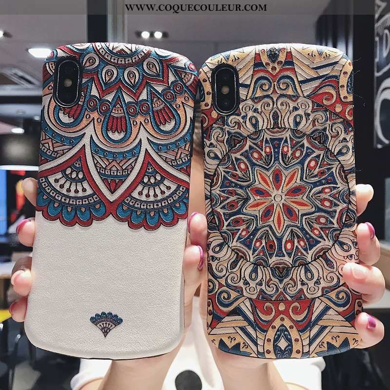 Coque iPhone Xs Gaufrage Vent Téléphone Portable, Housse iPhone Xs Vintage Dimensionnel Bleu