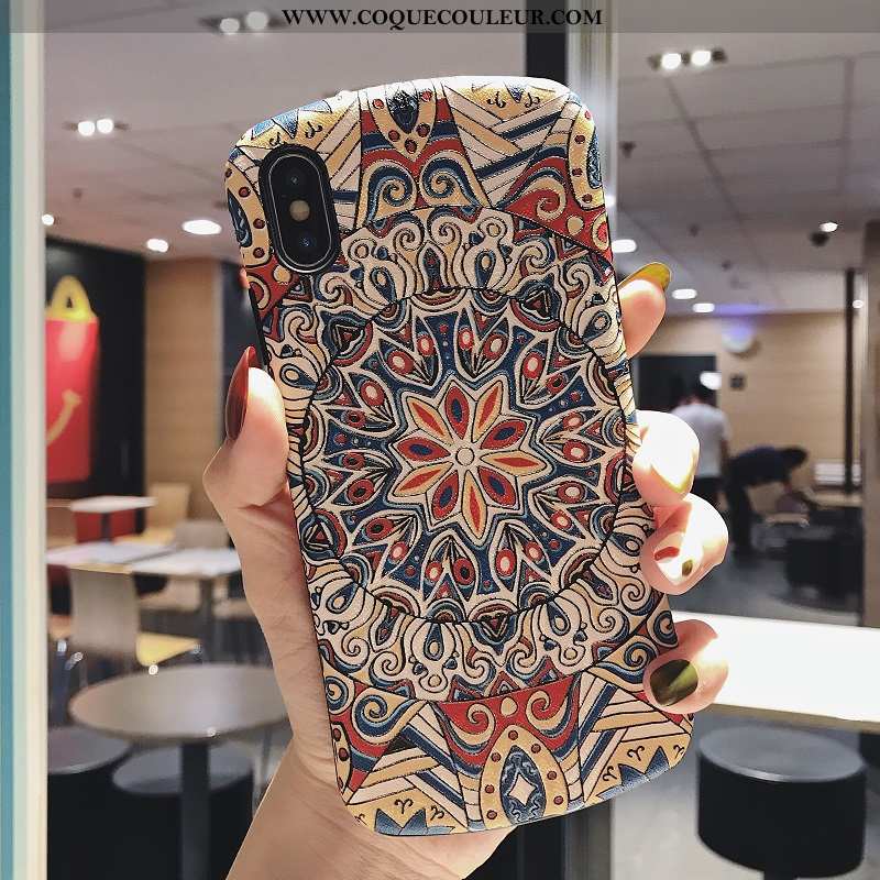 Coque iPhone Xs Gaufrage Vent Téléphone Portable, Housse iPhone Xs Vintage Dimensionnel Bleu