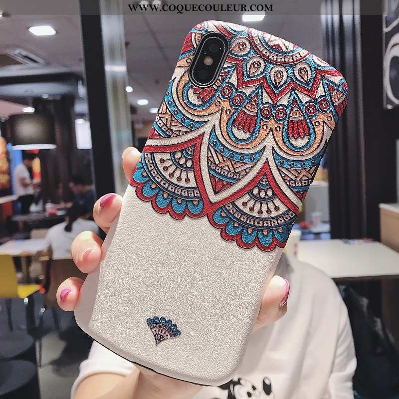 Coque iPhone Xs Gaufrage Vent Téléphone Portable, Housse iPhone Xs Vintage Dimensionnel Bleu