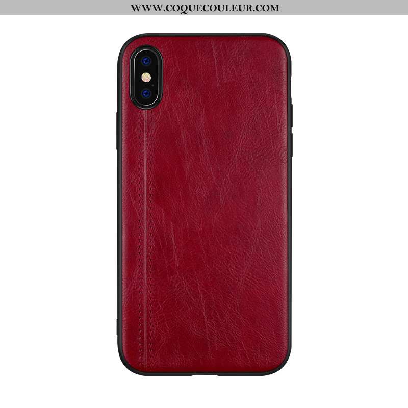 Étui iPhone Xs Cuir Coque, Coque iPhone Xs Cuir Véritable Couvercle Arrière Bleu Foncé