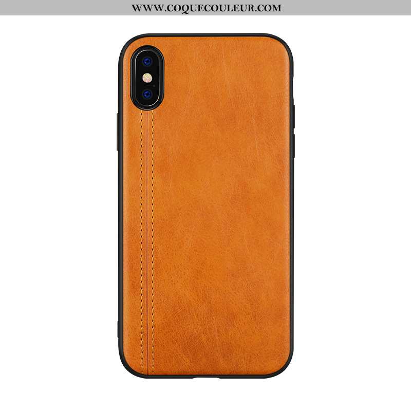 Étui iPhone Xs Cuir Coque, Coque iPhone Xs Cuir Véritable Couvercle Arrière Bleu Foncé