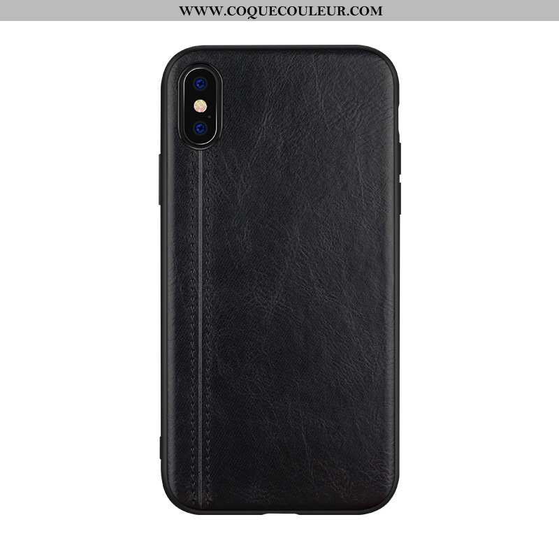 Étui iPhone Xs Cuir Coque, Coque iPhone Xs Cuir Véritable Couvercle Arrière Bleu Foncé