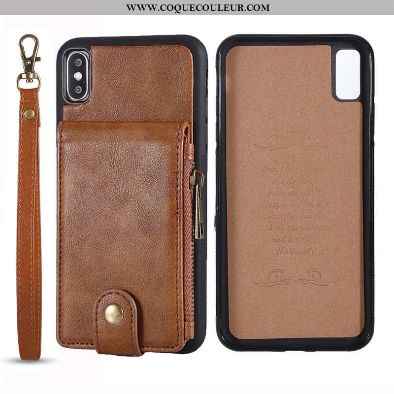 Coque iPhone Xs Portefeuille Incassable Protection Véritable, Housse iPhone Xs Cuir Luxe Noir