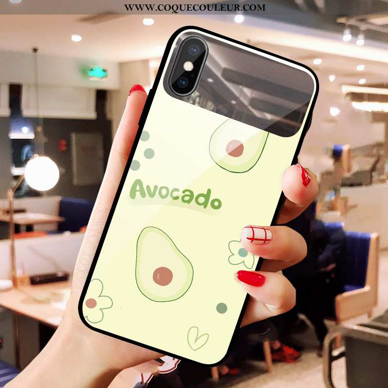 Étui iPhone Xs Verre Fruit Maquillage, Coque iPhone Xs Cœur Verte