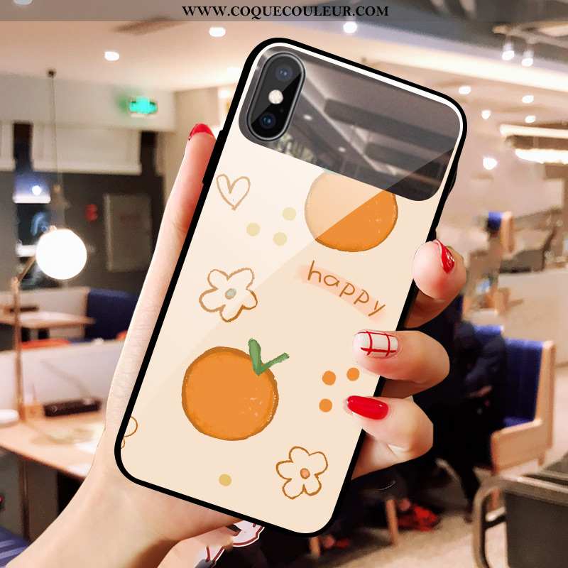 Étui iPhone Xs Verre Fruit Maquillage, Coque iPhone Xs Cœur Verte