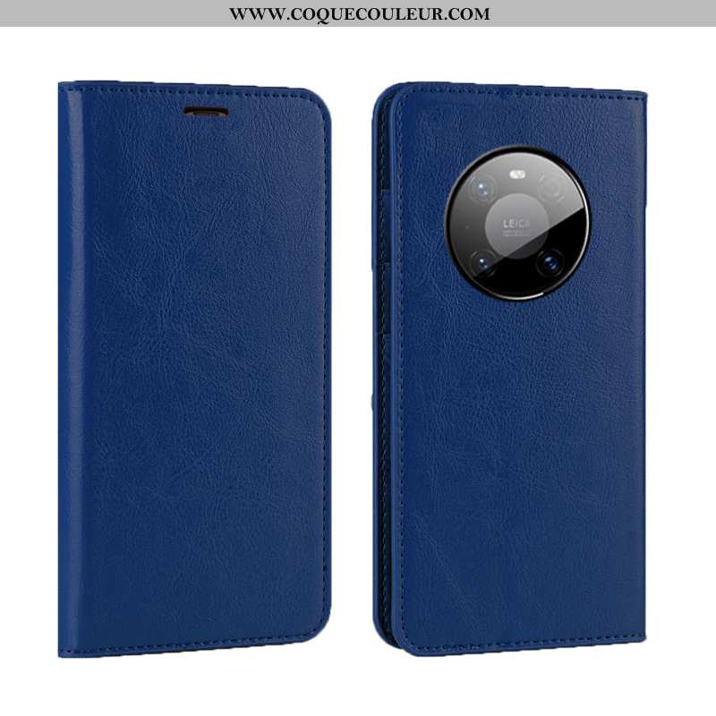 Étui Huawei Mate 40 Pro Luxe Cuir Étui, Coque Huawei Mate 40 Pro Cuir Véritable Qualité Bleu