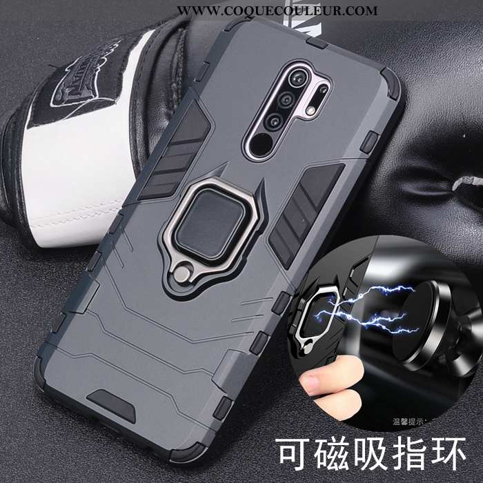 Coque Xiaomi Redmi 9 Protection Incassable Support, Housse Xiaomi Redmi 9 Délavé En Daim Noir