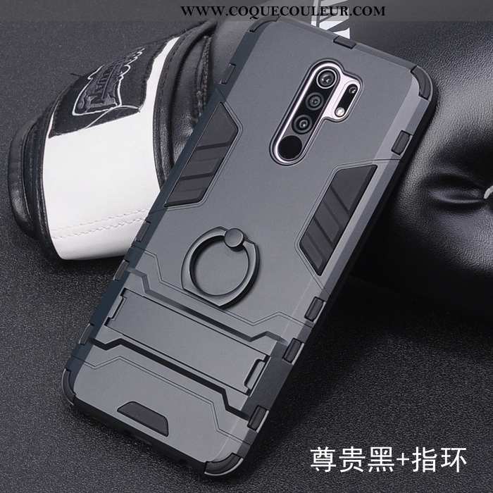 Coque Xiaomi Redmi 9 Protection Incassable Support, Housse Xiaomi Redmi 9 Délavé En Daim Noir