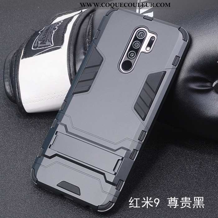 Coque Xiaomi Redmi 9 Protection Incassable Support, Housse Xiaomi Redmi 9 Délavé En Daim Noir