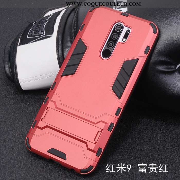 Coque Xiaomi Redmi 9 Protection Incassable Support, Housse Xiaomi Redmi 9 Délavé En Daim Noir