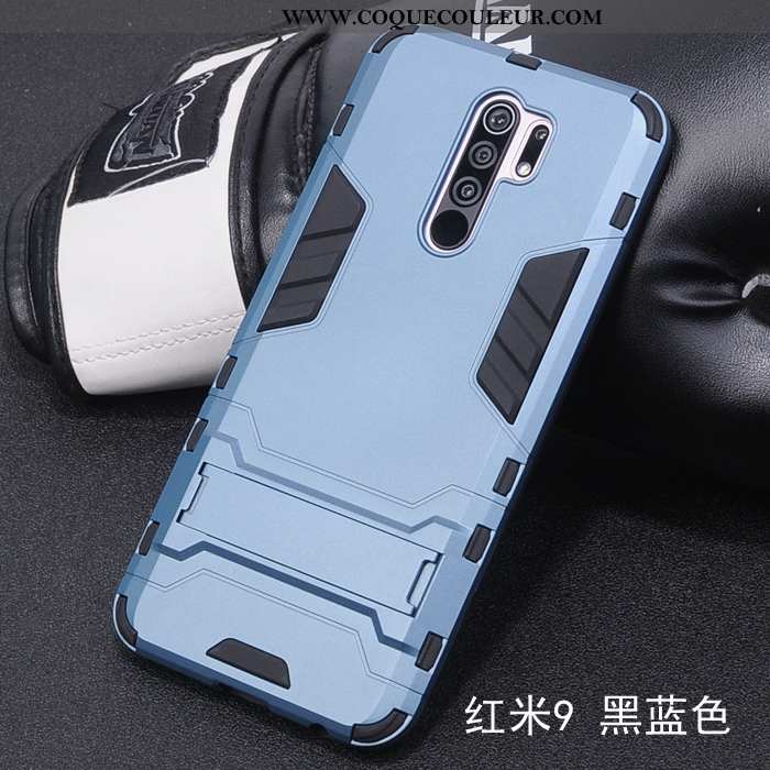 Coque Xiaomi Redmi 9 Protection Incassable Support, Housse Xiaomi Redmi 9 Délavé En Daim Noir