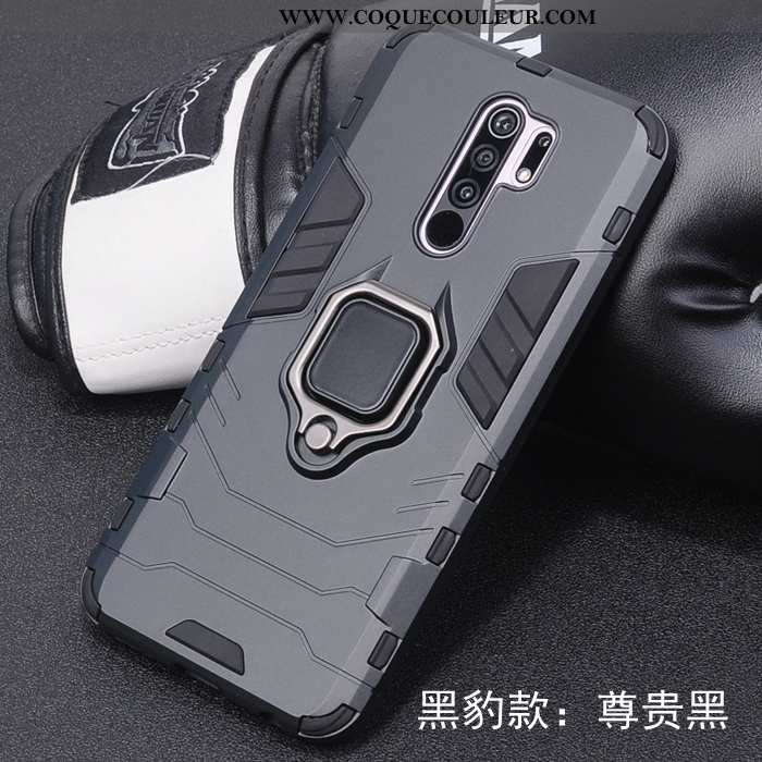 Coque Xiaomi Redmi 9 Protection Incassable Support, Housse Xiaomi Redmi 9 Délavé En Daim Noir