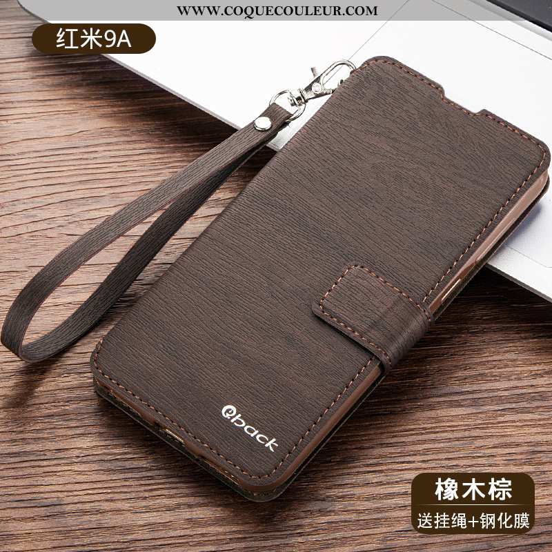 Coque Xiaomi Redmi 9 Cuir Silicone Tout Compris, Housse Xiaomi Redmi 9 Fluide Doux Petit Marron