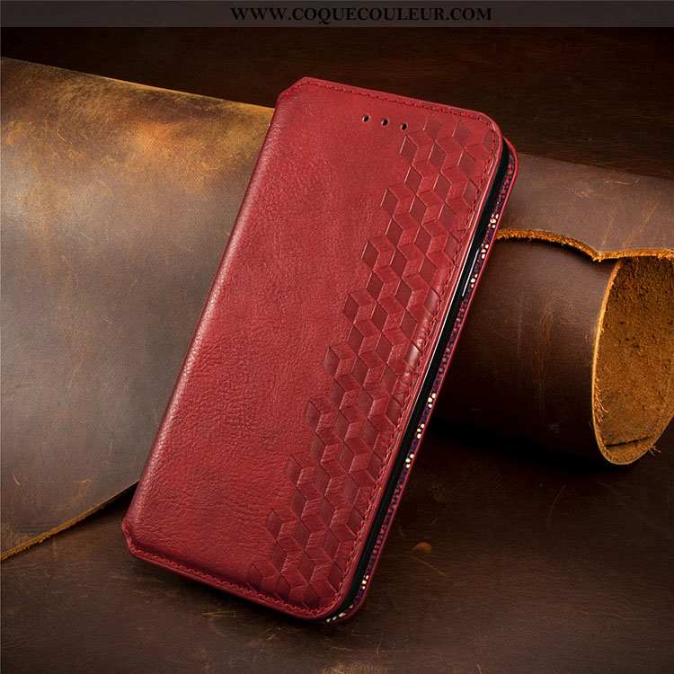 Coque Xiaomi Redmi 9 Cuir Incassable Rouge, Housse Xiaomi Redmi 9 Protection Vin Rouge Bordeaux