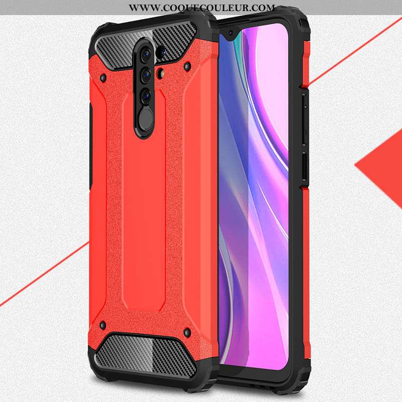 Étui Xiaomi Redmi 9 Délavé En Daim Bordure Noir, Coque Xiaomi Redmi 9 Fluide Doux Rouge Argent