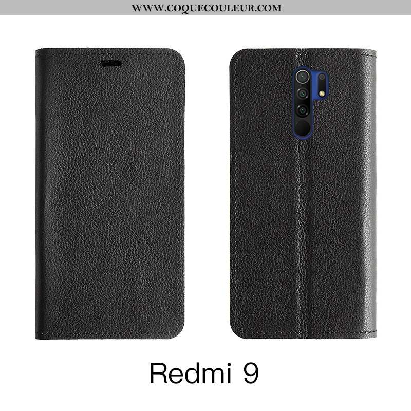 Coque Xiaomi Redmi 9 Protection Rouge, Housse Xiaomi Redmi 9 Cuir Bleu Foncé