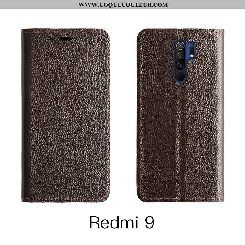 Coque Xiaomi Redmi 9 Protection Rouge, Housse Xiaomi Redmi 9 Cuir Bleu Foncé