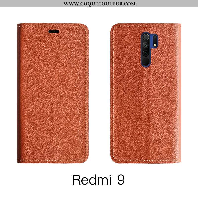 Coque Xiaomi Redmi 9 Protection Rouge, Housse Xiaomi Redmi 9 Cuir Bleu Foncé