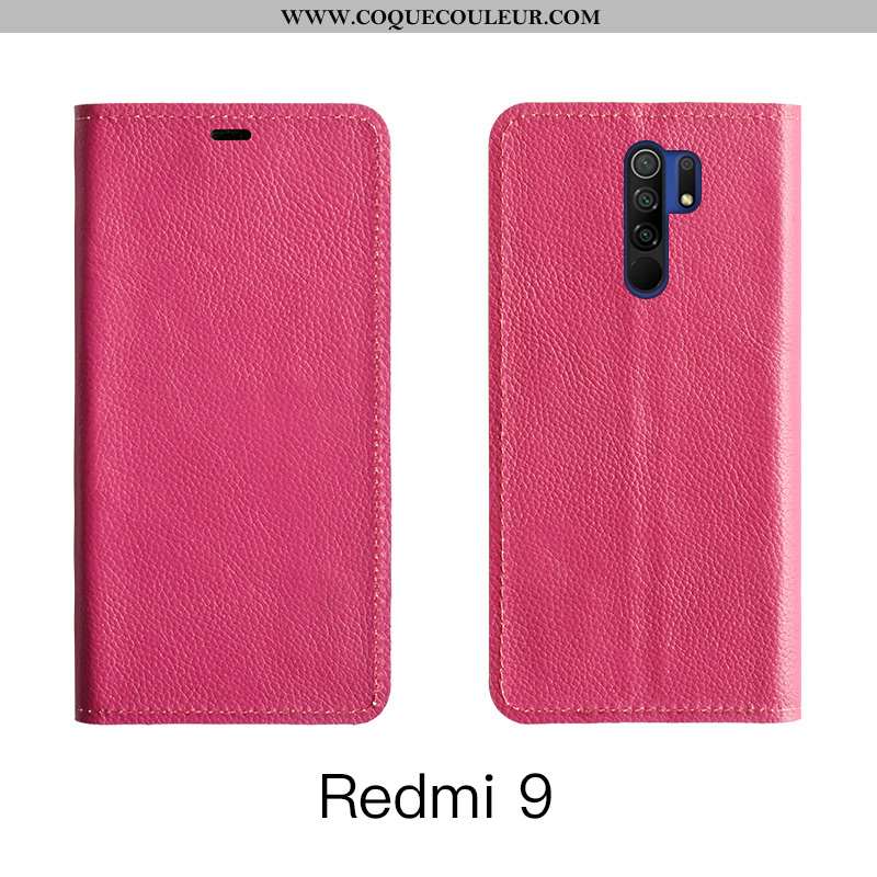 Coque Xiaomi Redmi 9 Protection Rouge, Housse Xiaomi Redmi 9 Cuir Bleu Foncé