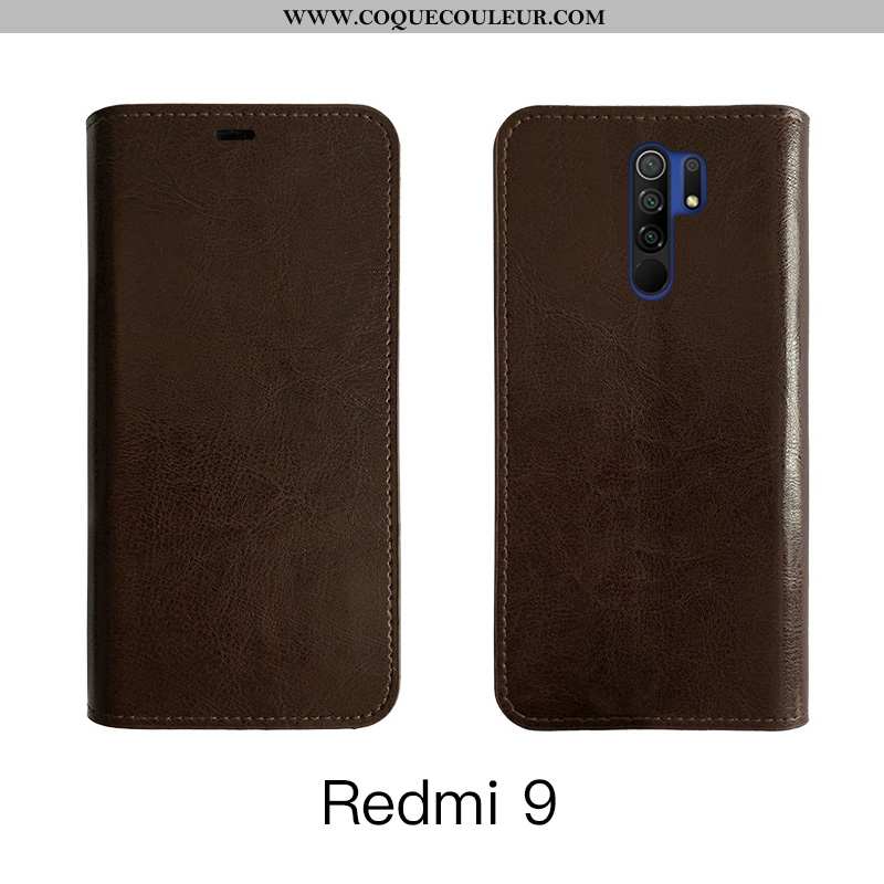 Housse Xiaomi Redmi 9 Cuir Véritable Téléphone Portable Incassable, Étui Xiaomi Redmi 9 Cuir Protect