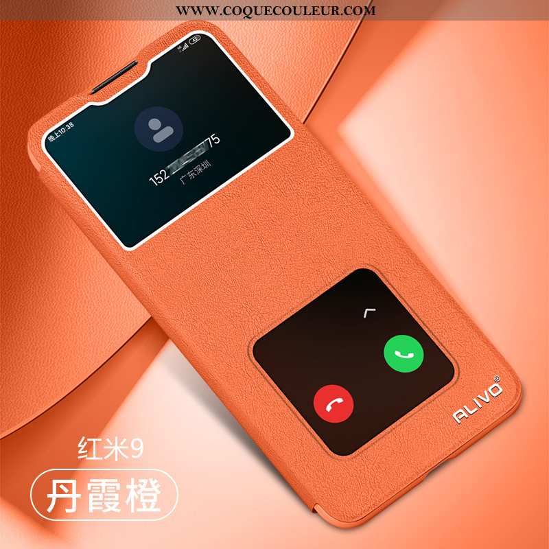 Coque Xiaomi Redmi 9 Cuir Housse, Housse Xiaomi Redmi 9 Fluide Doux Rouge