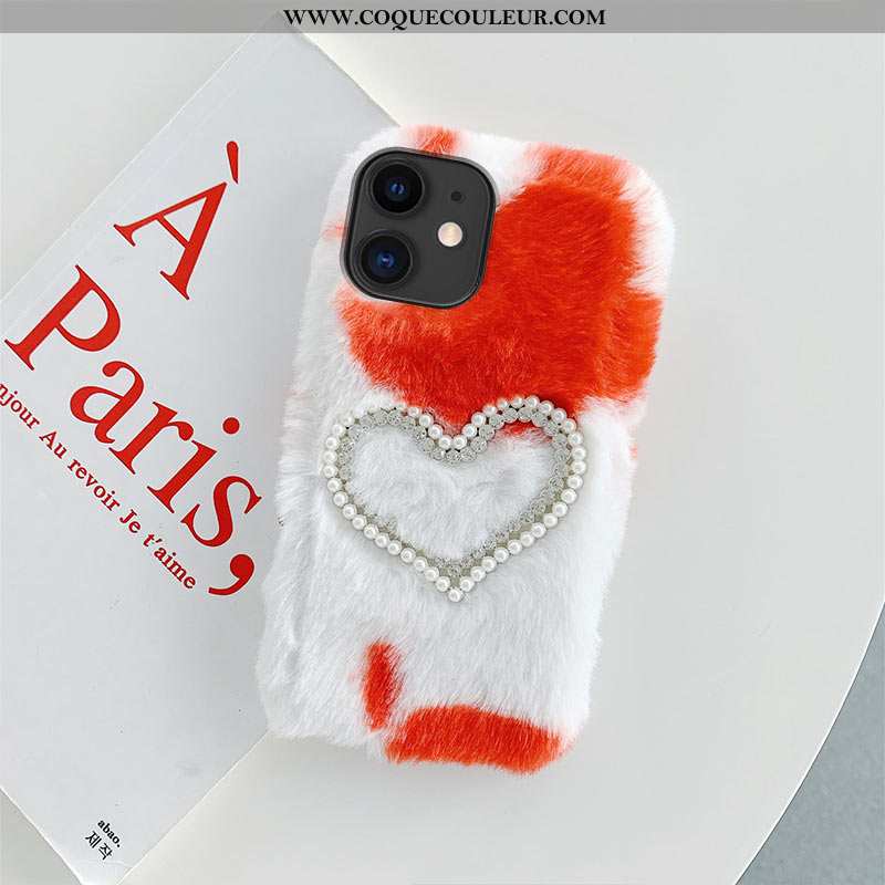 Housse iPhone 12 Mini Peluche Chauds Vent, Étui iPhone 12 Mini Couture Couleurs Coque Rose