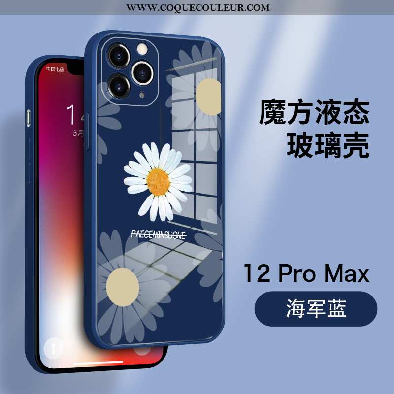 Housse iPhone 12 Pro Max Tendance Verre Coque, Étui iPhone 12 Pro Max Légère Ultra Bleu