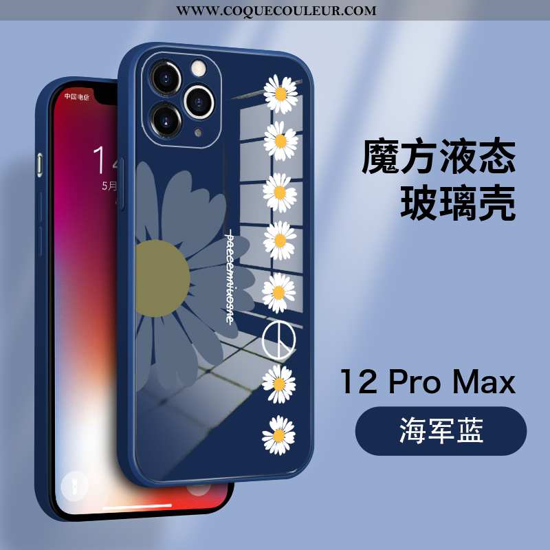 Housse iPhone 12 Pro Max Tendance Verre Coque, Étui iPhone 12 Pro Max Légère Ultra Bleu