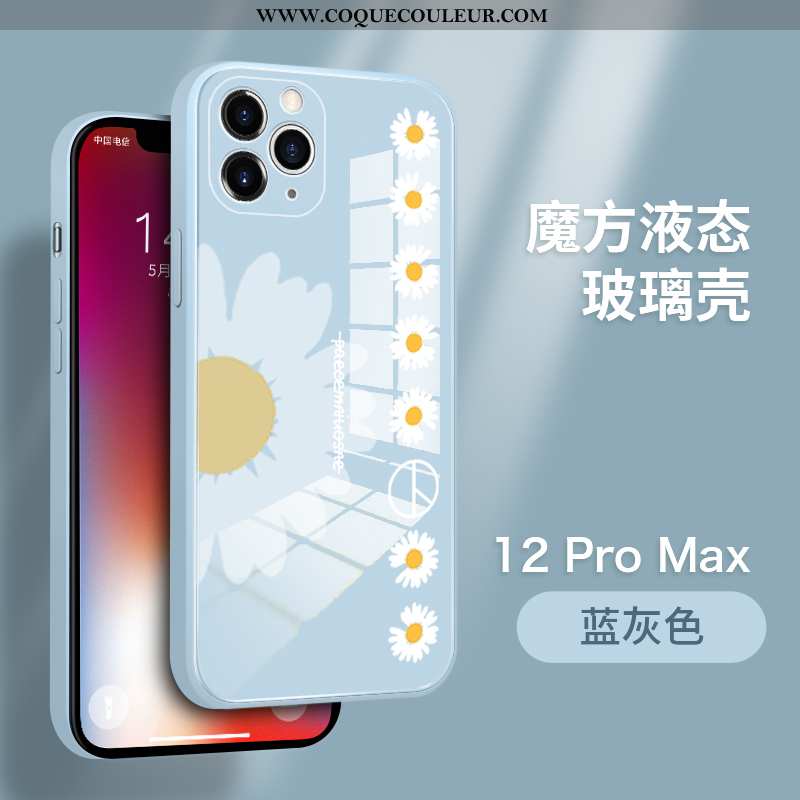 Housse iPhone 12 Pro Max Tendance Verre Coque, Étui iPhone 12 Pro Max Légère Ultra Bleu