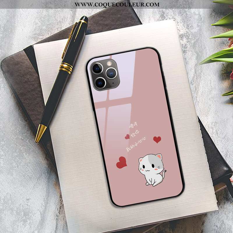 Étui iPhone 12 Pro Dessin Animé Chat Verre, Coque iPhone 12 Pro Charmant Bleu