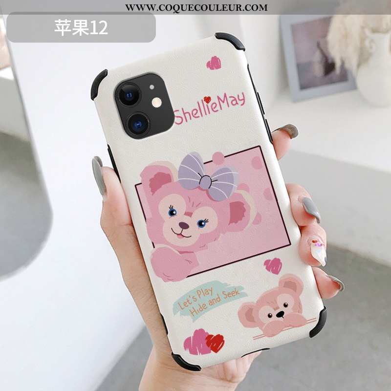 Étui iPhone 12 Légère Incassable Soie Mulberry, Coque iPhone 12 Cuir Gaufrage Rose