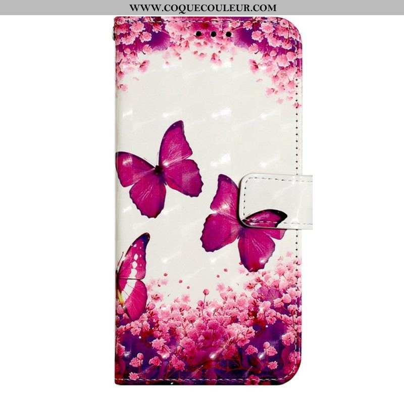 Housse Samsung Galaxy A14 5G / A14 Superbes Papillons à Lanière