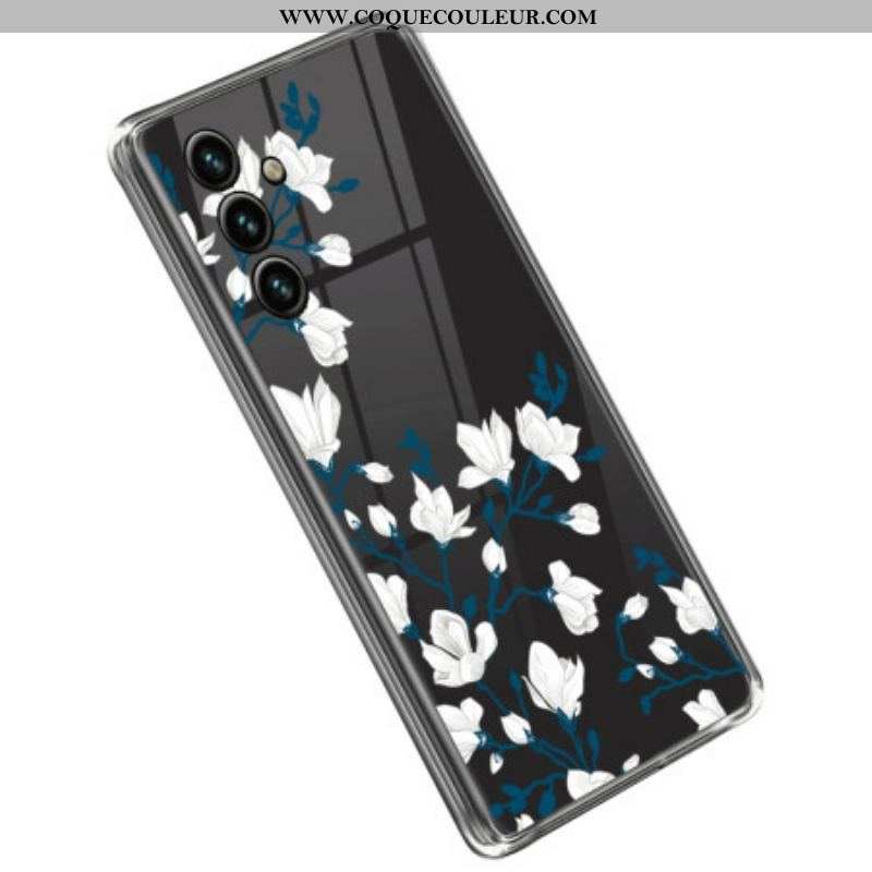 Coque Samsung Galaxy A14 5G / A14 Transparente Fleurs Blanches