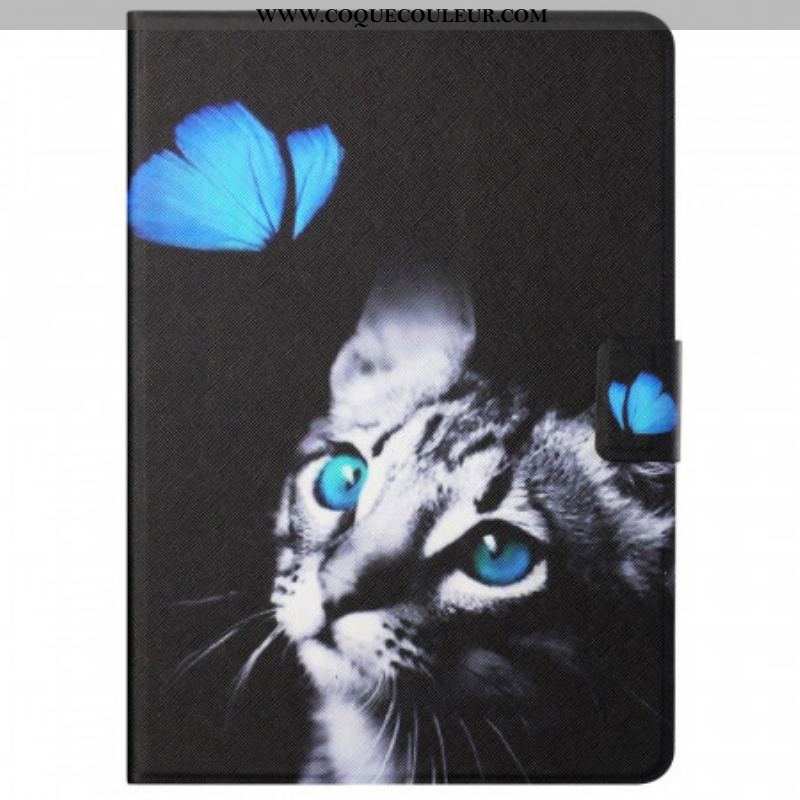 Housse Samsung Galaxy Tab A8 (2021) Chat et Papillon Bleu