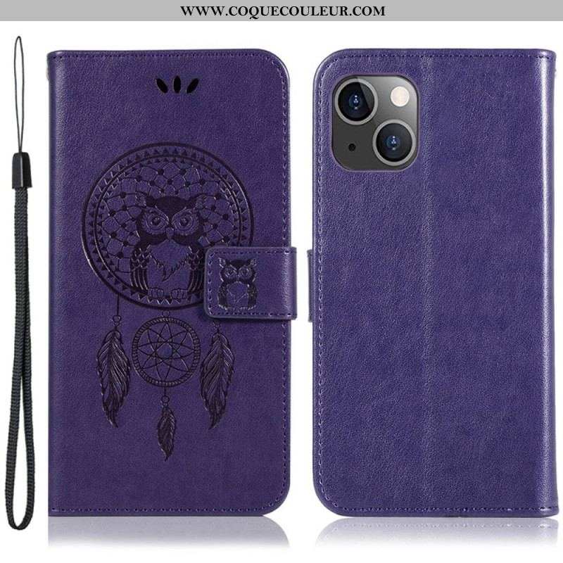 Housse iPhone 14 Plus Attrape Rêves Hibou à Lanière